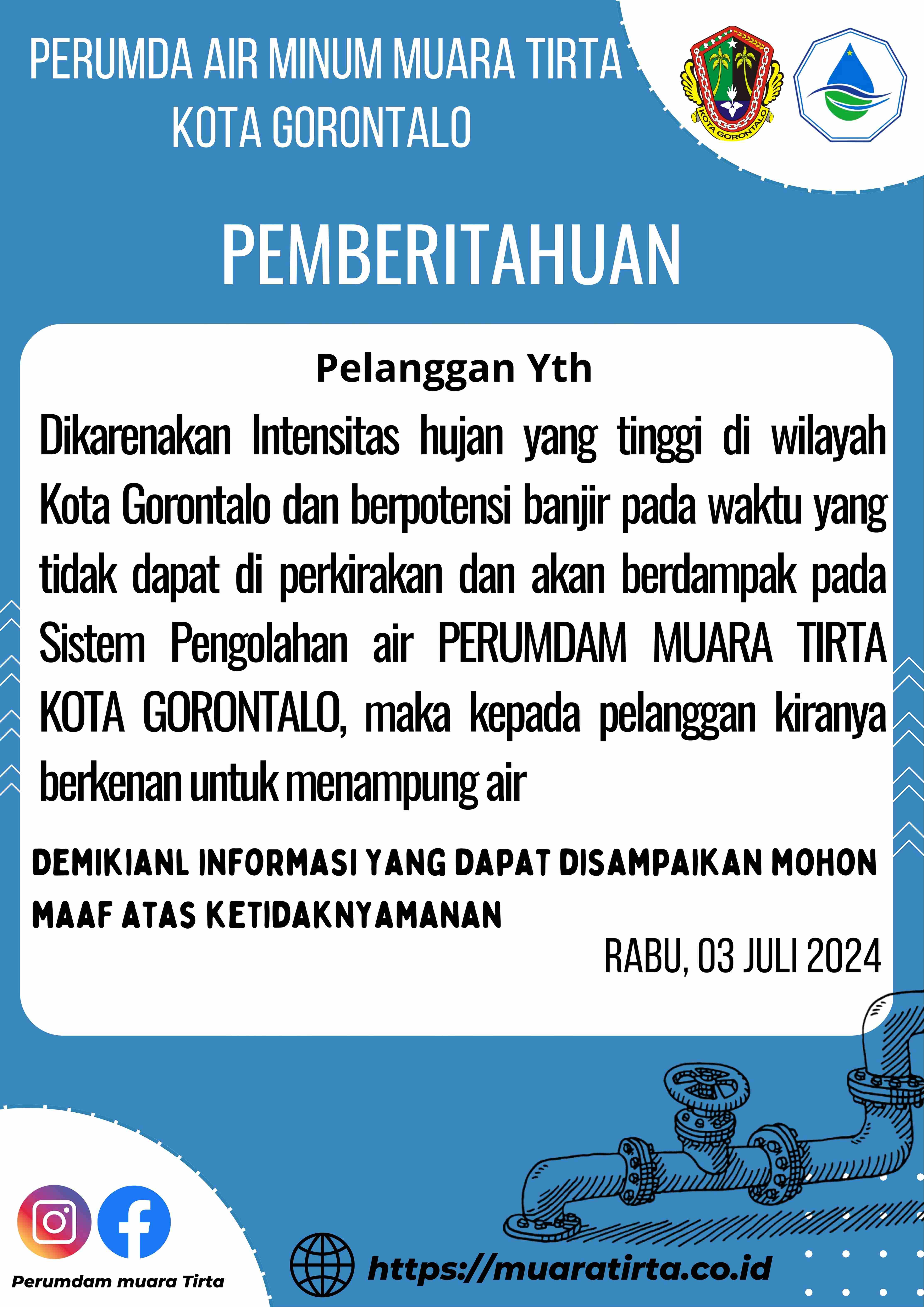 Himbauan terkait Intensitas hujan yang tinggi di kota Gorontalo